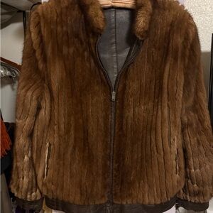 Brown Mink Fur reversible Women's Leather Jacket